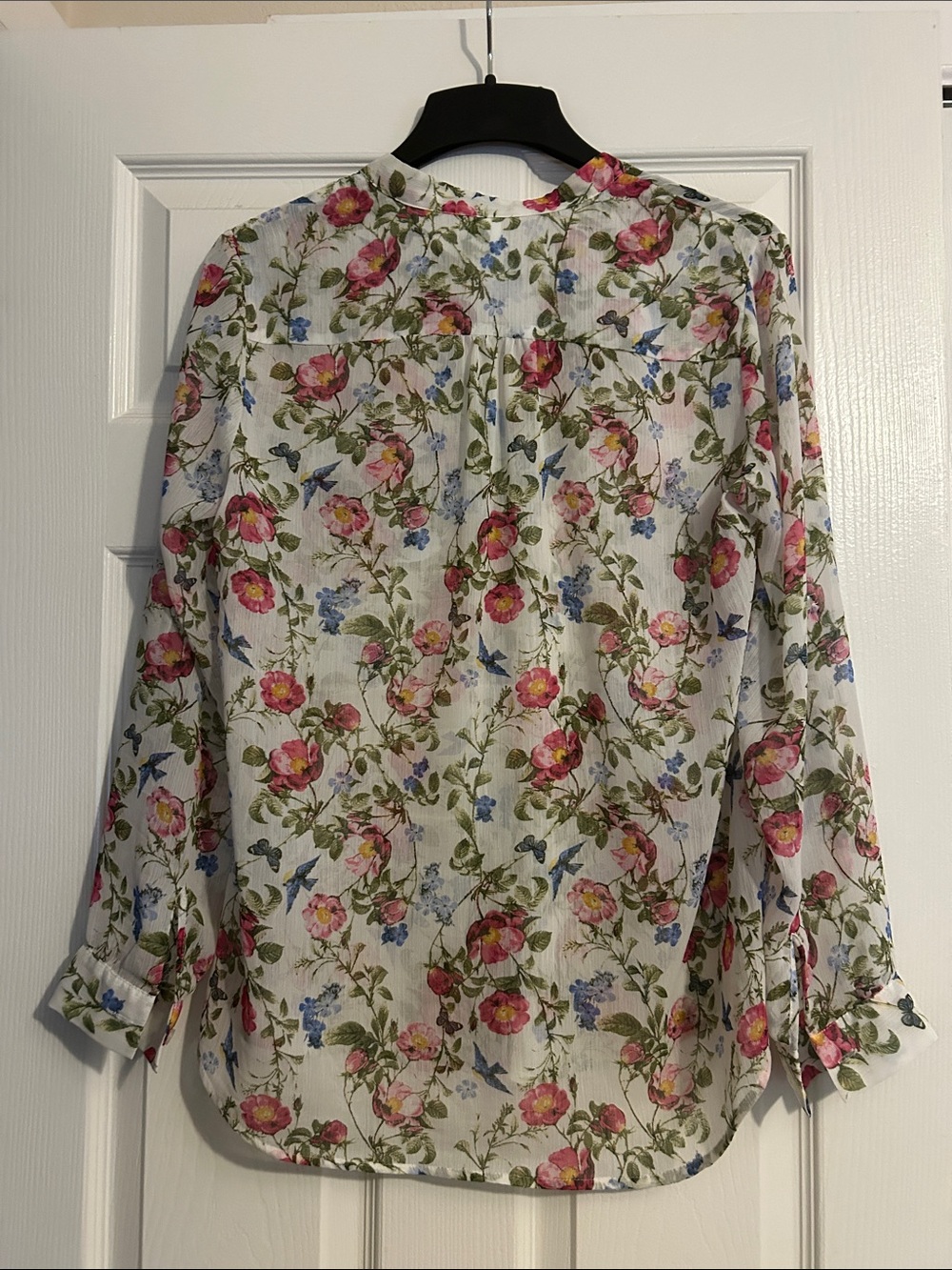 Kut from the Kloth Floral Sheer Button-Front Blouse - Pink/Blue - Medium - Picture 8 of 11